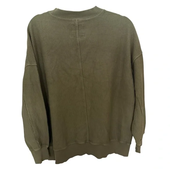 Aerie Big Chill Textured Crew sweatshirt in a waffle ribbed olive green - Picture 5 of 5